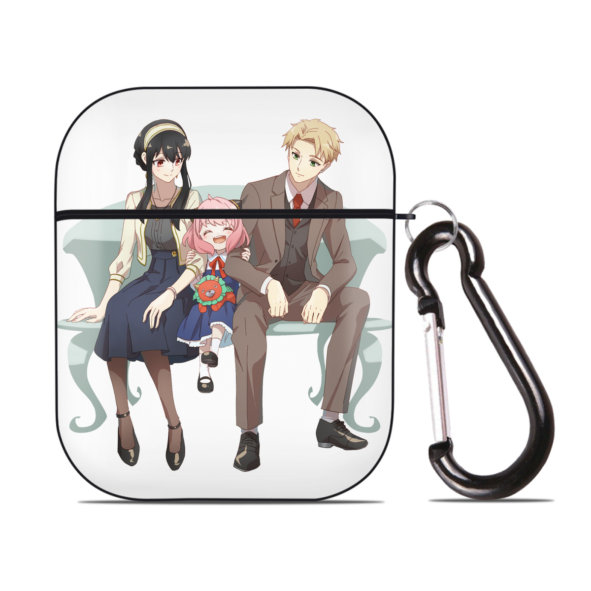 （画像用） SPY×FAMILY间谍家家酒 AirPods 第2世代保護ケース ハードシェル ブラック 耐衝撃・防指紋・カラビナ付き