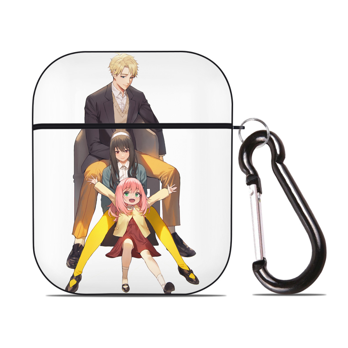 （画像用） SPY×FAMILY间谍家家酒 AirPods 第2世代保護ケース ハードシェル ブラック 耐衝撃・防指紋・カラビナ付き