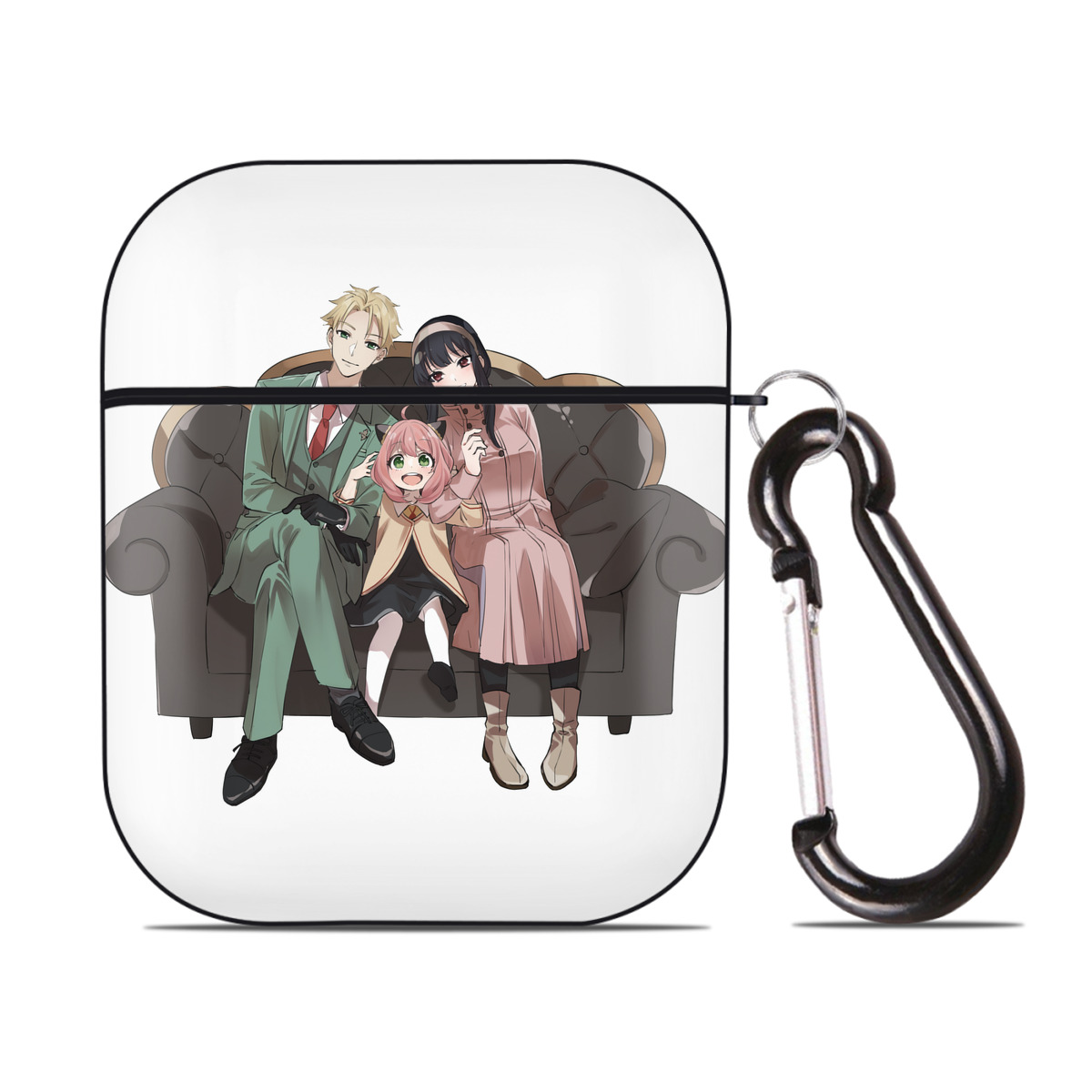 （画像用） SPY×FAMILY间谍家家酒 AirPods 第2世代保護ケース ハードシェル ブラック 耐衝撃・防指紋・カラビナ付き