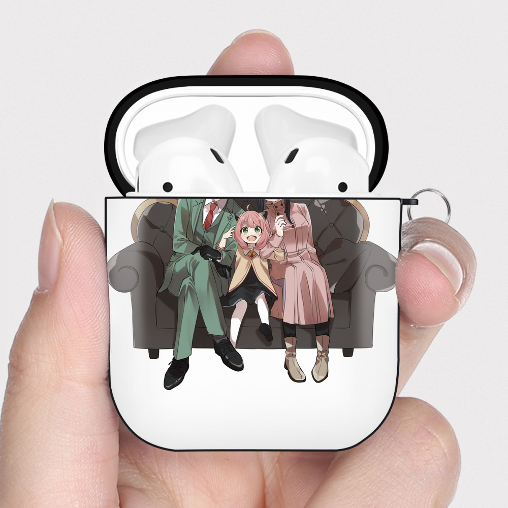 （画像用） SPY×FAMILY间谍家家酒 AirPods 第2世代保護ケース ハードシェル ブラック 耐衝撃・防指紋・カラビナ付き