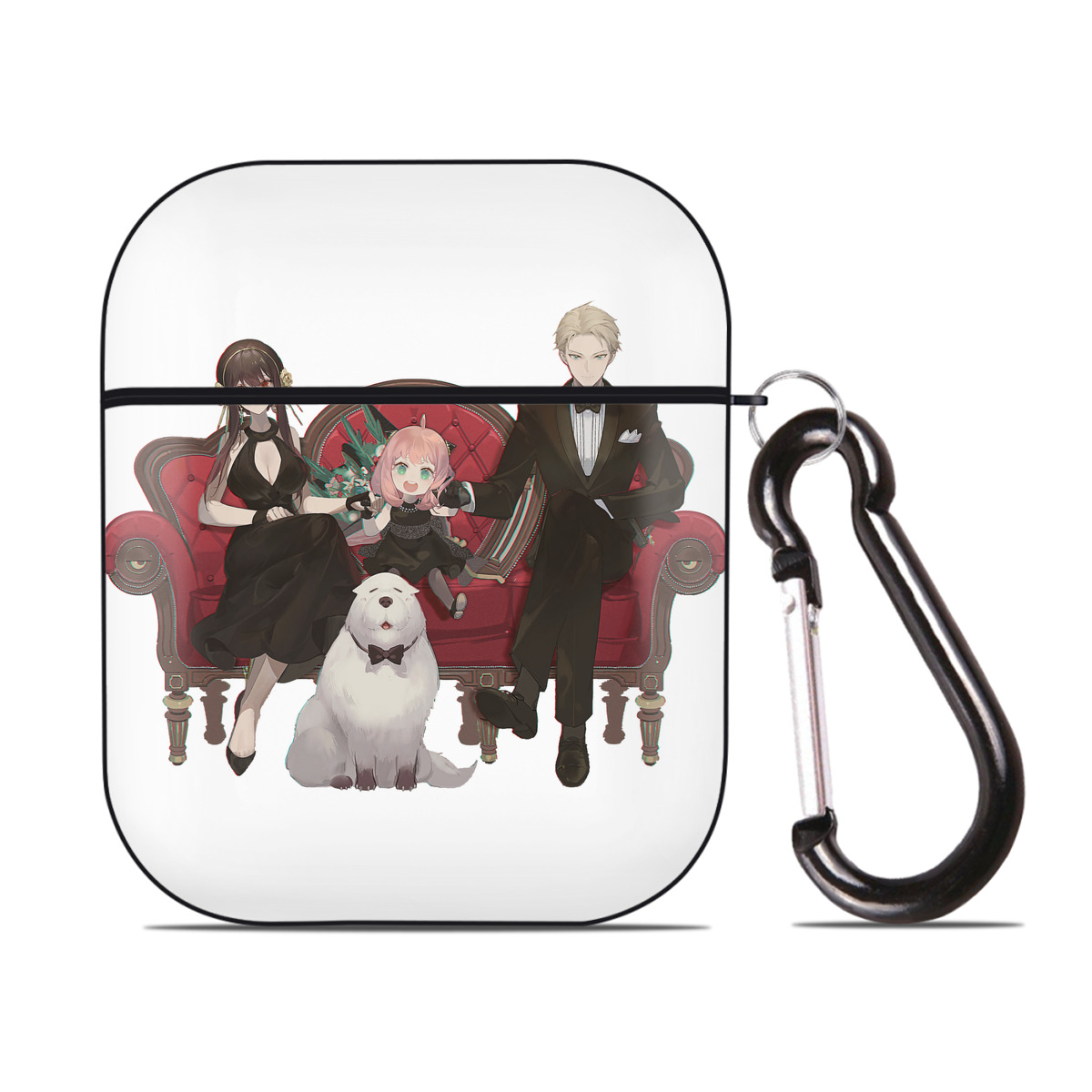 （画像用） SPY×FAMILY间谍家家酒 AirPods 第2世代保護ケース ハードシェル ブラック 耐衝撃・防指紋・カラビナ付き