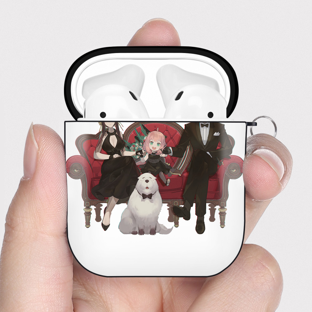 （画像用） SPY×FAMILY间谍家家酒 AirPods 第2世代保護ケース ハードシェル ブラック 耐衝撃・防指紋・カラビナ付き