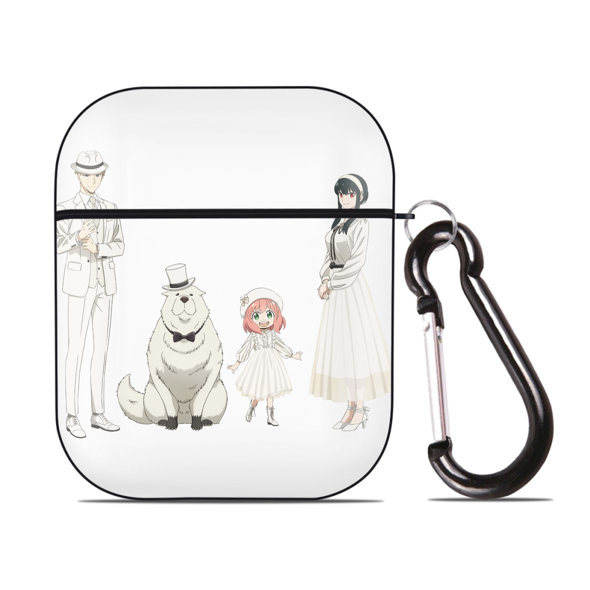 （画像用） SPY×FAMILY间谍家家酒 AirPods 第2世代保護ケース ハードシェル ブラック 耐衝撃・防指紋・カラビナ付き
