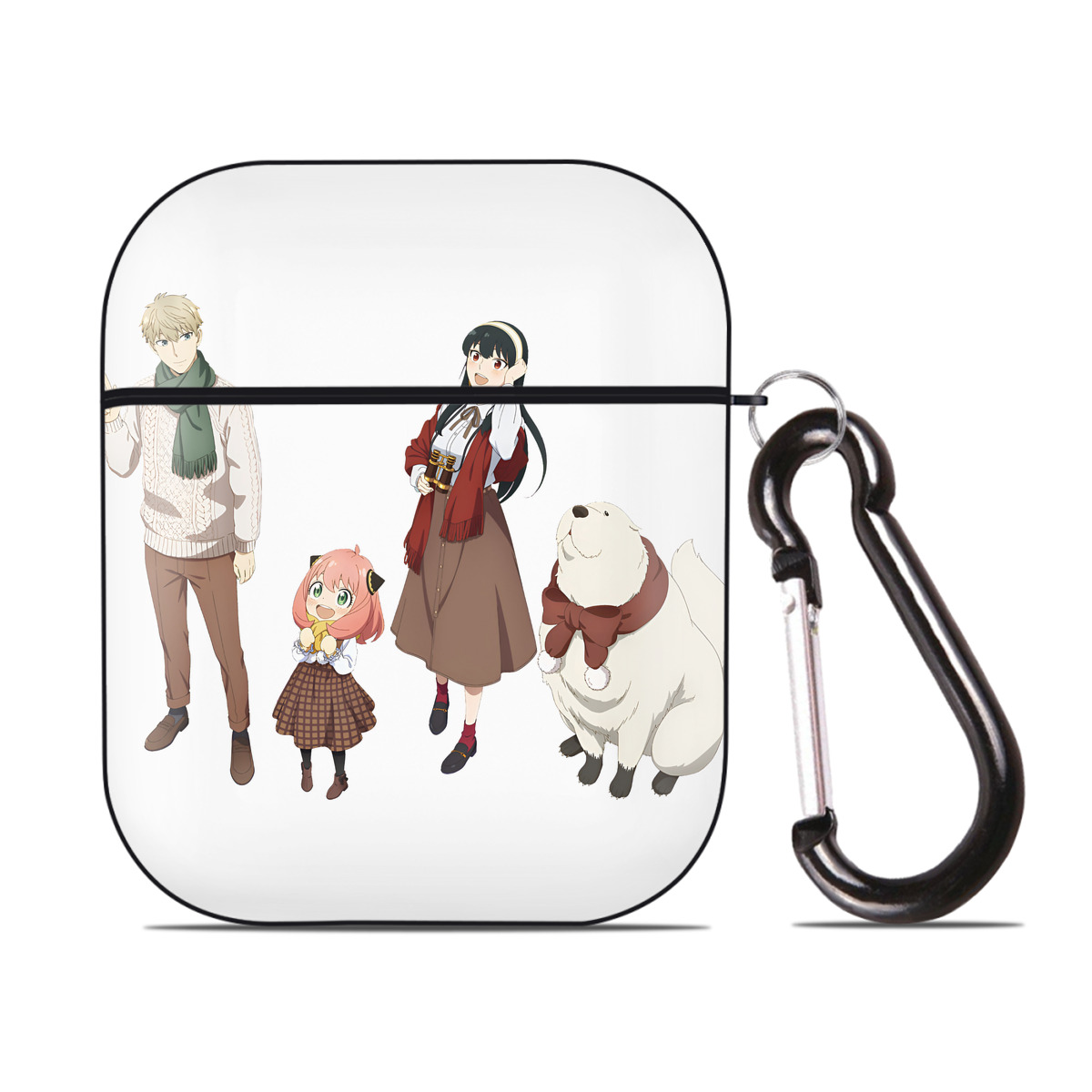 （画像用） SPY×FAMILY间谍家家酒 AirPods 第2世代保護ケース ハードシェル ブラック 耐衝撃・防指紋・カラビナ付き