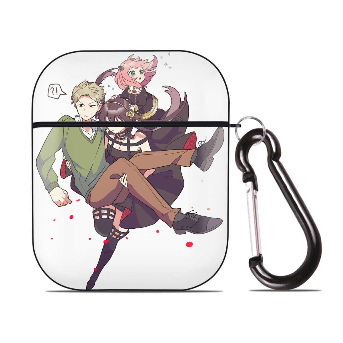 （画像用） SPY×FAMILY间谍家家酒 AirPods 第2世代保護ケース ハードシェル ブラック 耐衝撃・防指紋・カラビナ付き