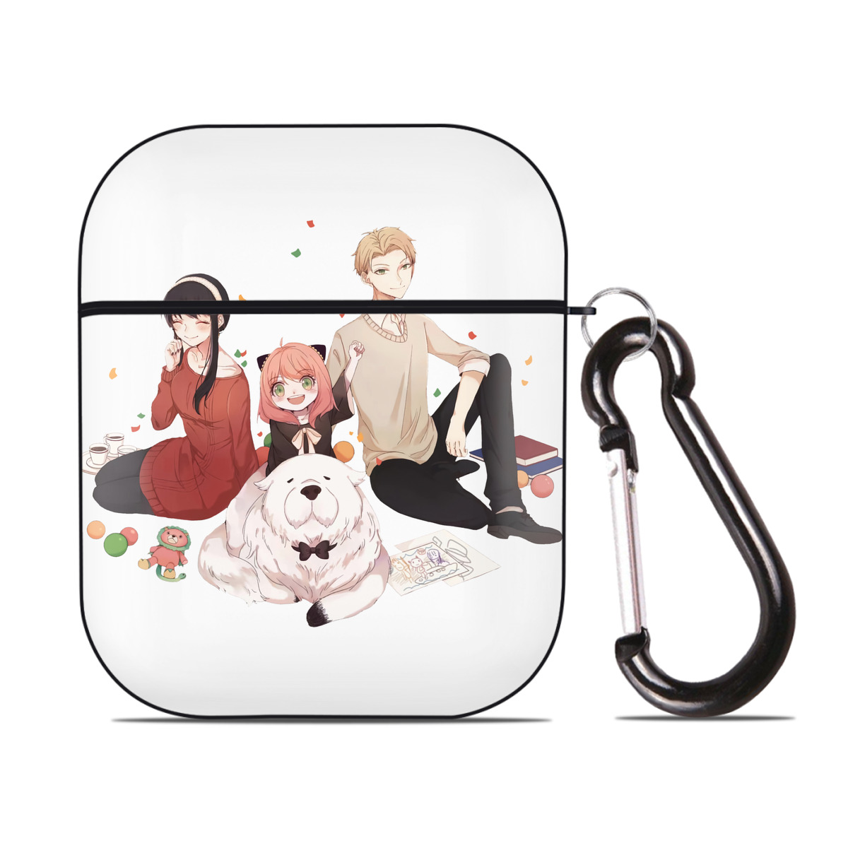 （画像用） SPY×FAMILY间谍家家酒 AirPods 第2世代保護ケース ハードシェル ブラック 耐衝撃・防指紋・カラビナ付き