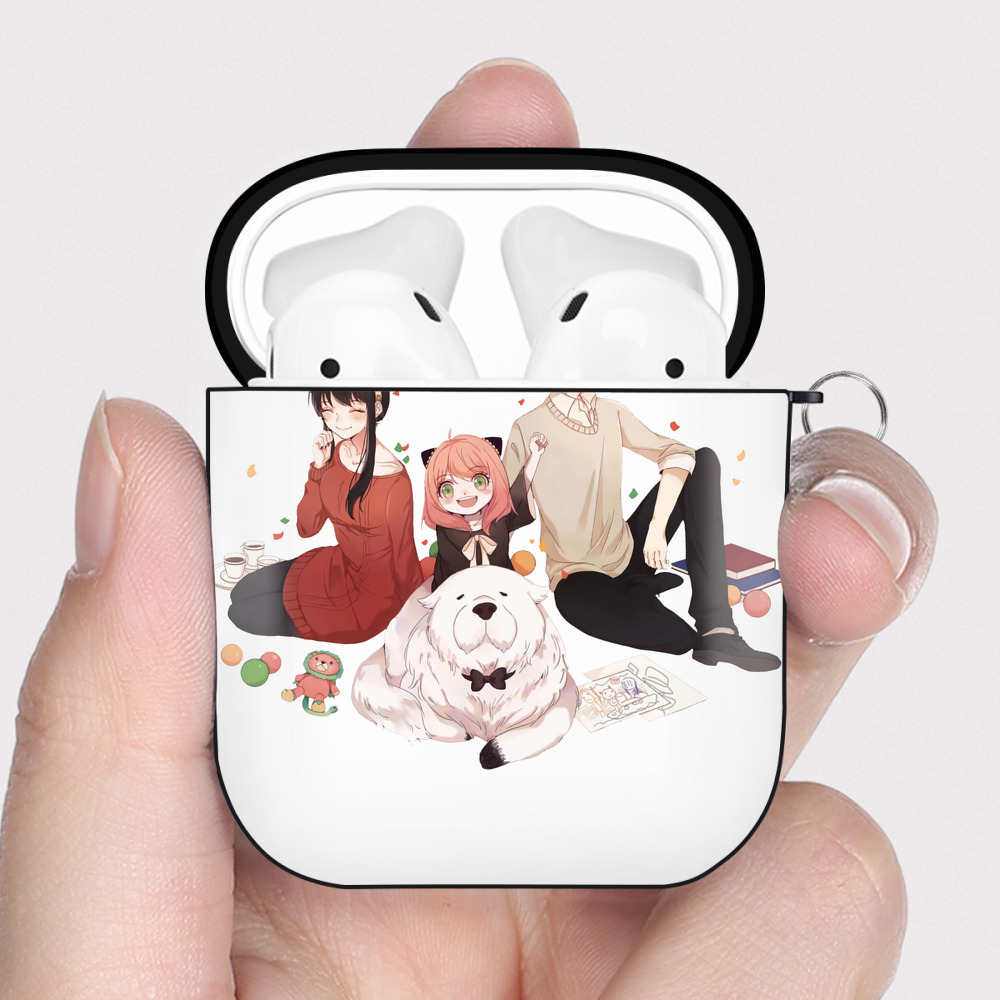 （画像用） SPY×FAMILY间谍家家酒 AirPods 第2世代保護ケース ハードシェル ブラック 耐衝撃・防指紋・カラビナ付き