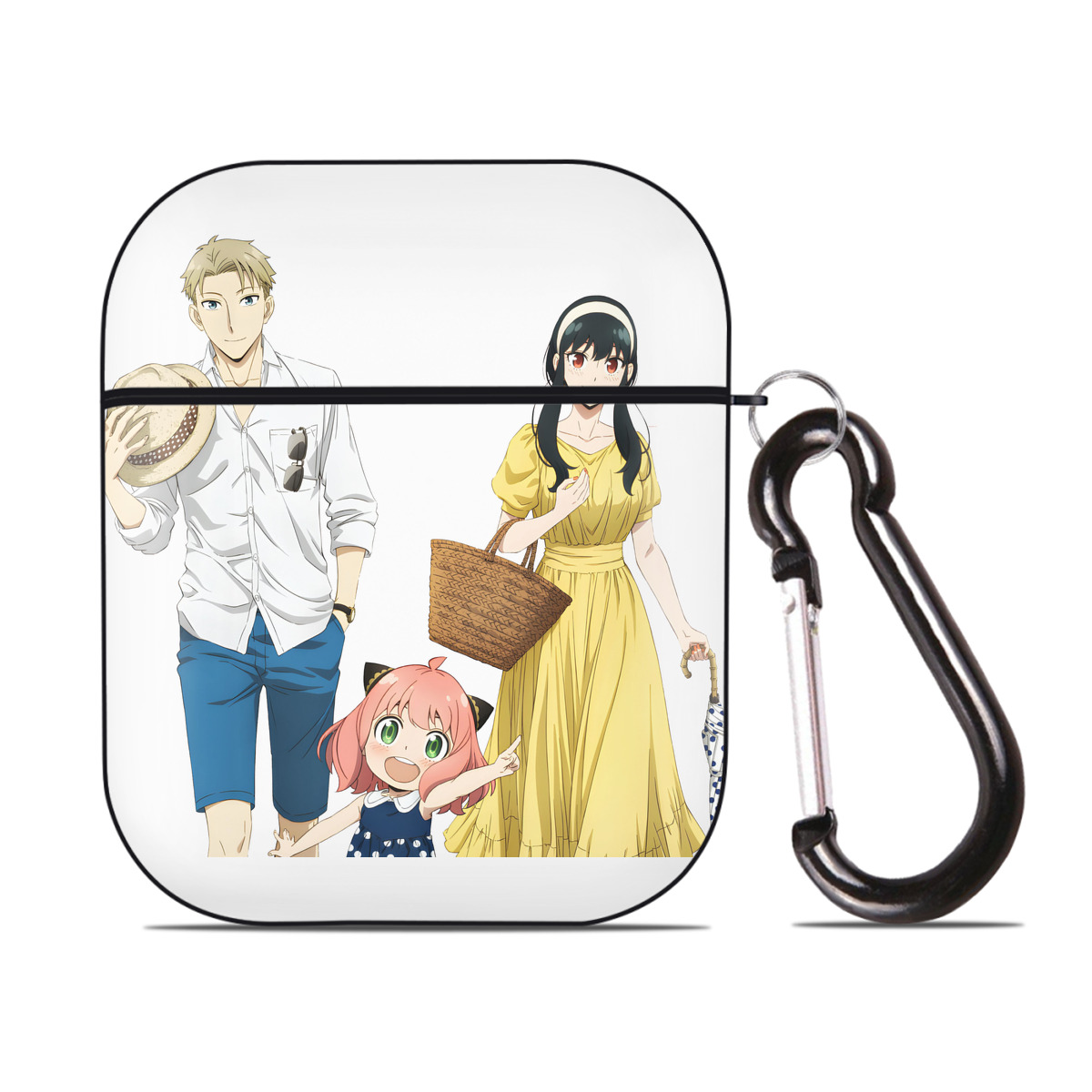 （画像用） SPY×FAMILY间谍家家酒 AirPods 第2世代保護ケース ハードシェル ブラック 耐衝撃・防指紋・カラビナ付き