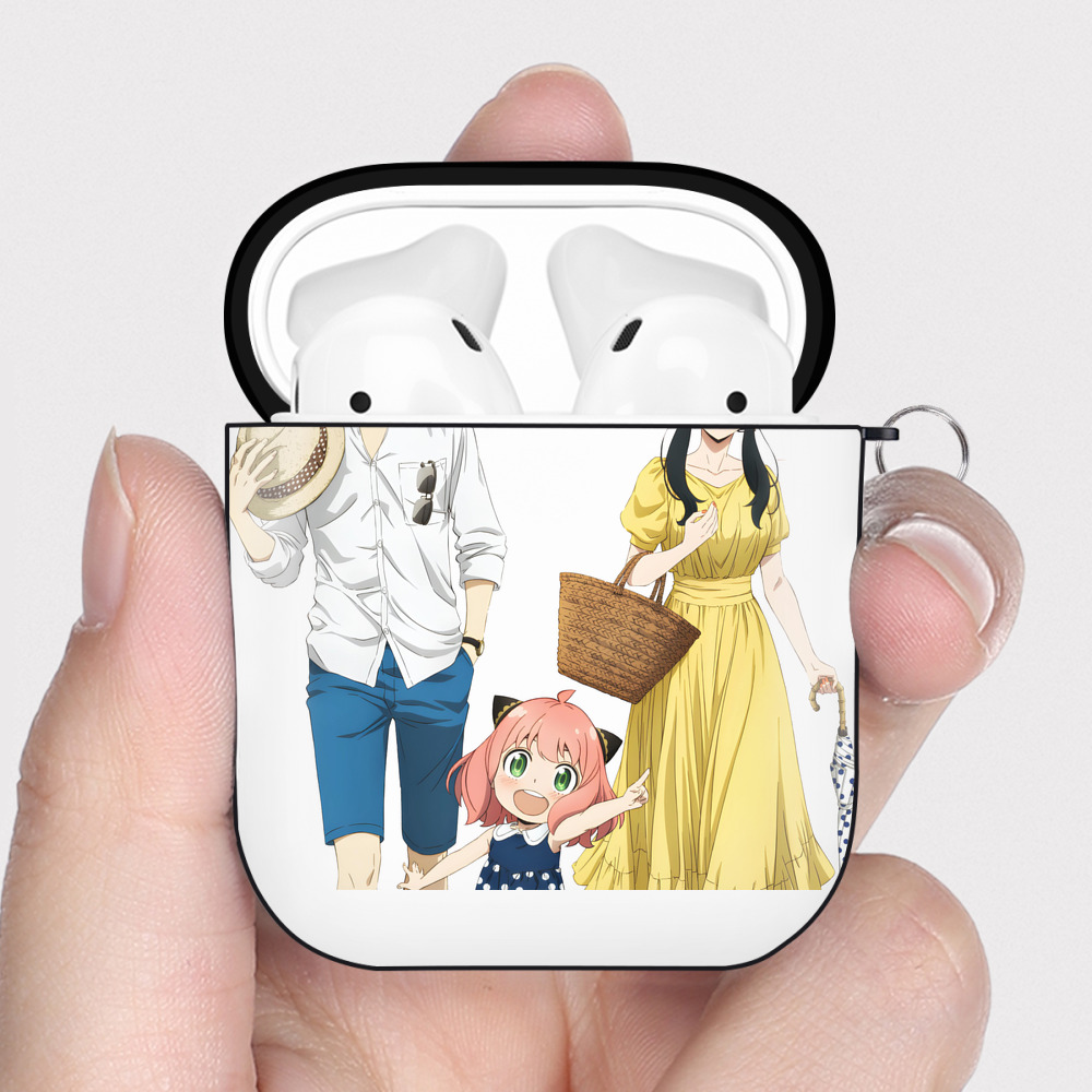 （画像用） SPY×FAMILY间谍家家酒 AirPods 第2世代保護ケース ハードシェル ブラック 耐衝撃・防指紋・カラビナ付き