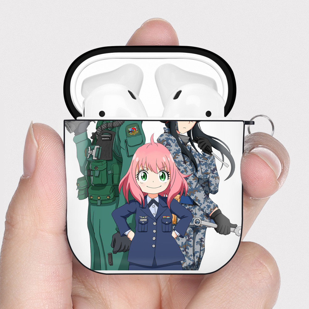 （画像用） SPY×FAMILY间谍家家酒 AirPods 第2世代保護ケース ハードシェル ブラック 耐衝撃・防指紋・カラビナ付き