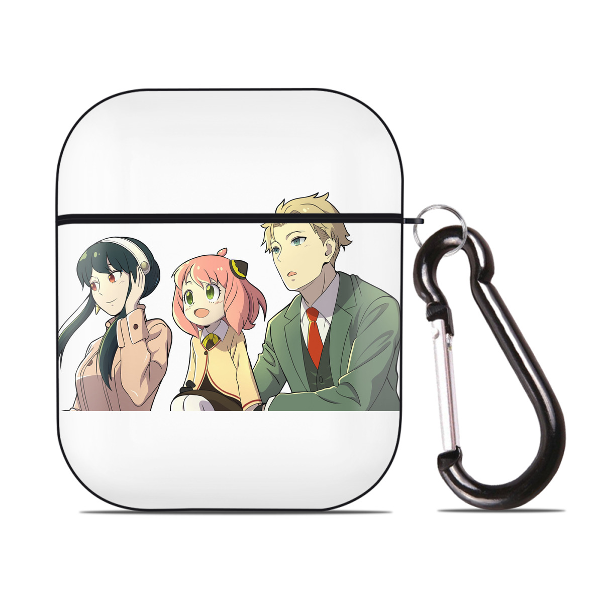 （画像用） SPY×FAMILY间谍家家酒 AirPods 第2世代保護ケース ハードシェル ブラック 耐衝撃・防指紋・カラビナ付き