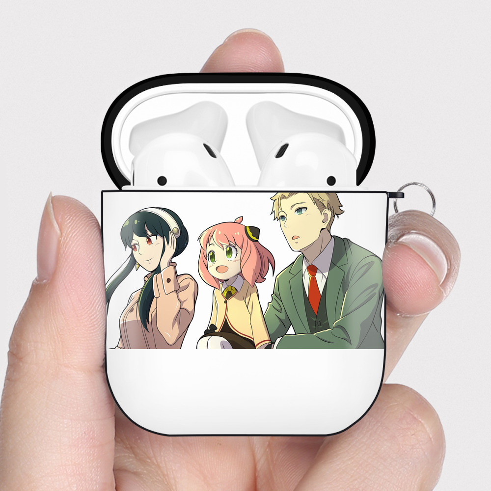 （画像用） SPY×FAMILY间谍家家酒 AirPods 第2世代保護ケース ハードシェル ブラック 耐衝撃・防指紋・カラビナ付き