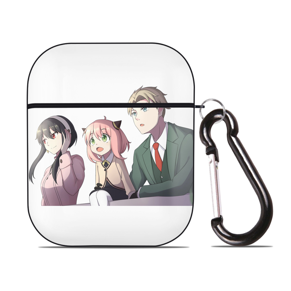（画像用） SPY×FAMILY间谍家家酒 AirPods 第2世代保護ケース ハードシェル ブラック 耐衝撃・防指紋・カラビナ付き