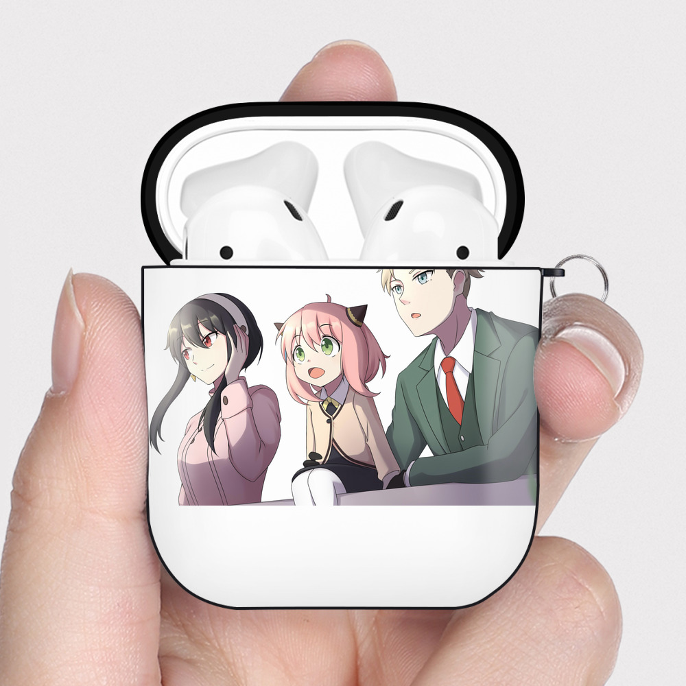 （画像用） SPY×FAMILY间谍家家酒 AirPods 第2世代保護ケース ハードシェル ブラック 耐衝撃・防指紋・カラビナ付き