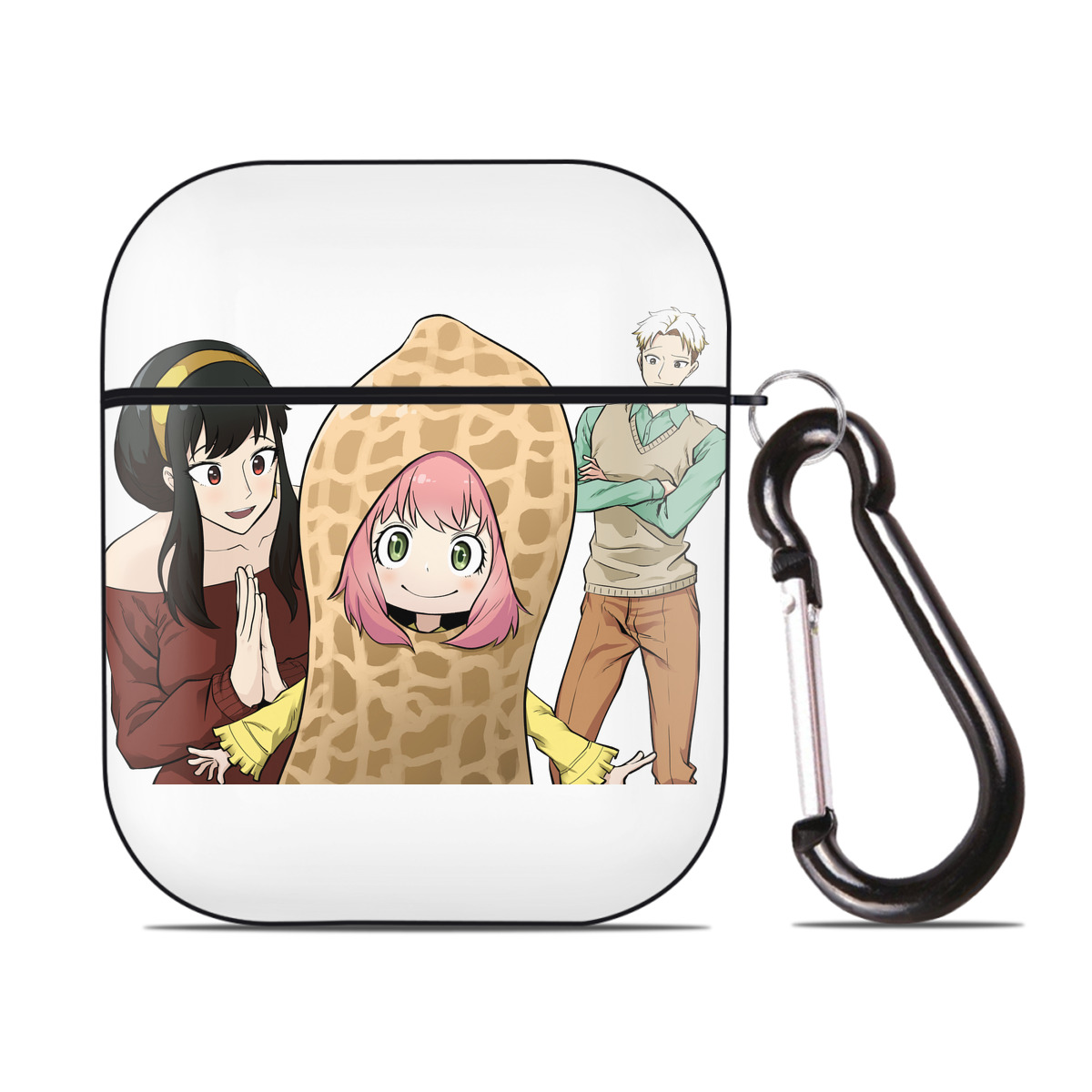 （画像用） SPY×FAMILY间谍家家酒 AirPods 第2世代保護ケース ハードシェル ブラック 耐衝撃・防指紋・カラビナ付き