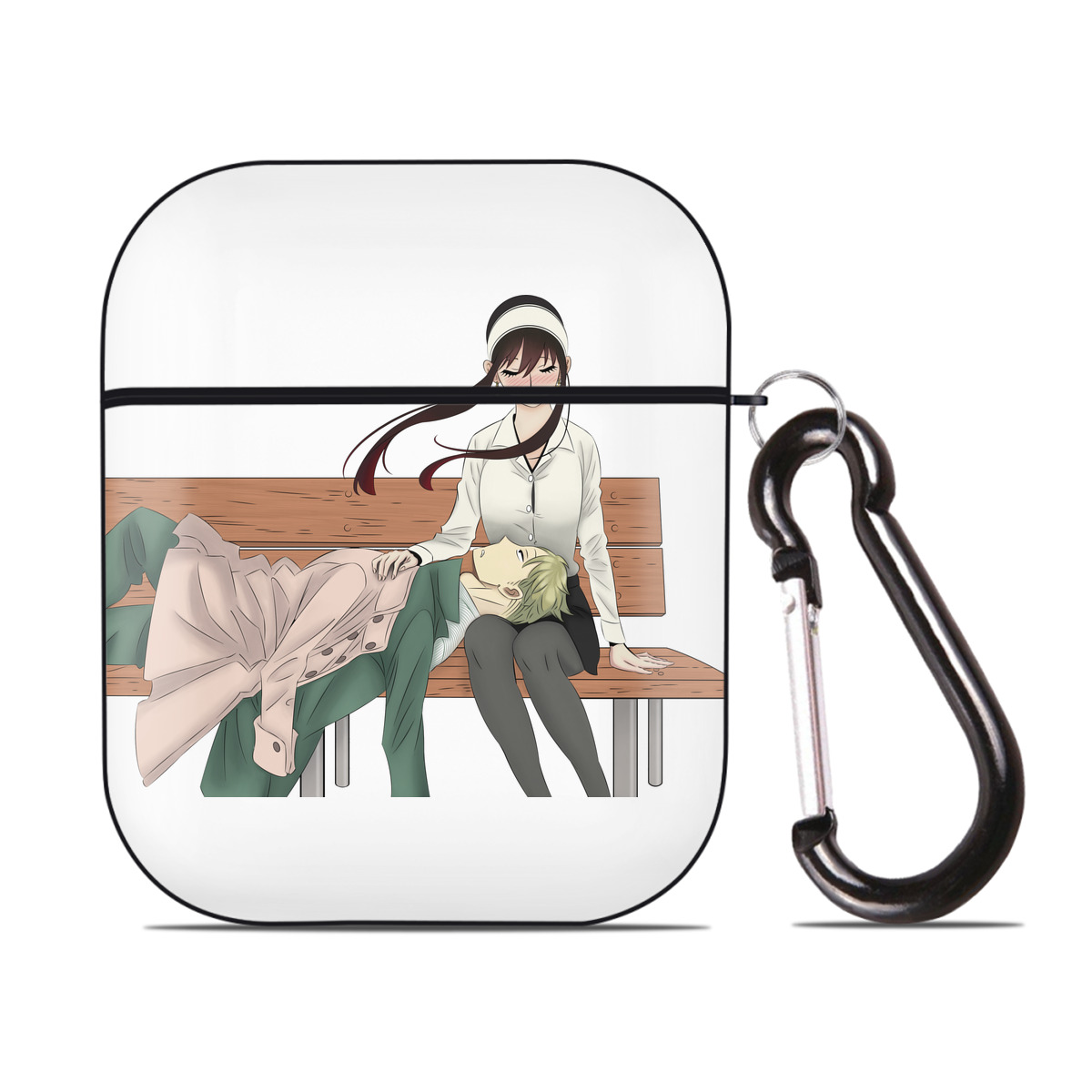 （画像用） SPY×FAMILY间谍家家酒 AirPods 第2世代保護ケース ハードシェル ブラック 耐衝撃・防指紋・カラビナ付き