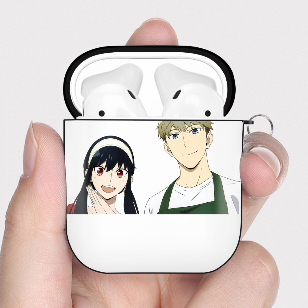 （画像用） SPY×FAMILY间谍家家酒 AirPods 第2世代保護ケース ハードシェル ブラック 耐衝撃・防指紋・カラビナ付き
