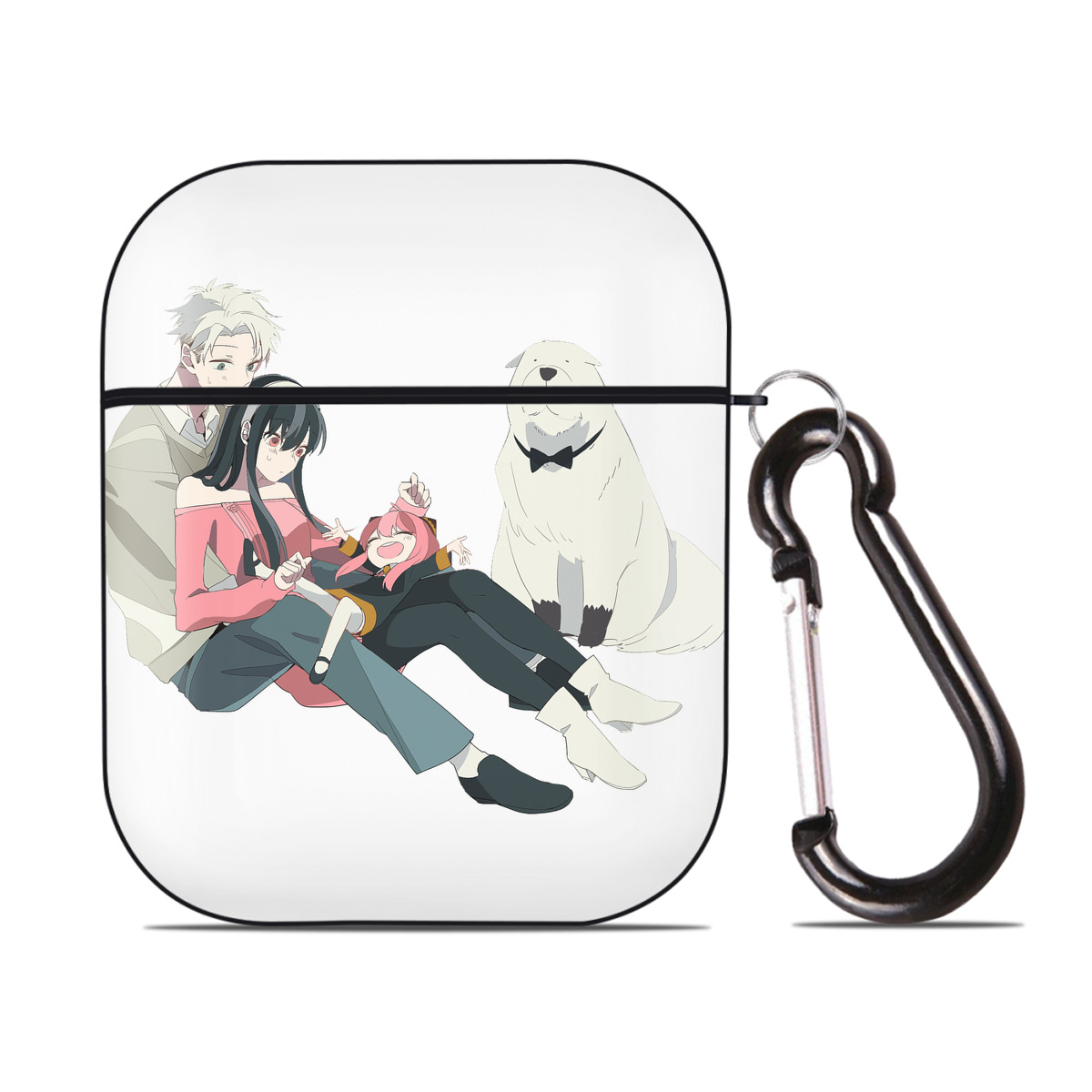 （画像用） SPY×FAMILY间谍家家酒 AirPods 第2世代保護ケース ハードシェル ブラック 耐衝撃・防指紋・カラビナ付き