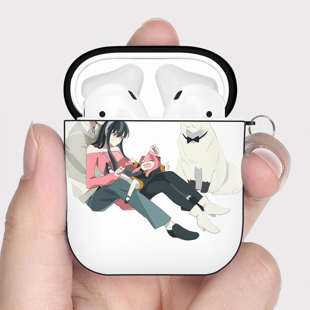 （画像用） SPY×FAMILY间谍家家酒 AirPods 第2世代保護ケース ハードシェル ブラック 耐衝撃・防指紋・カラビナ付き