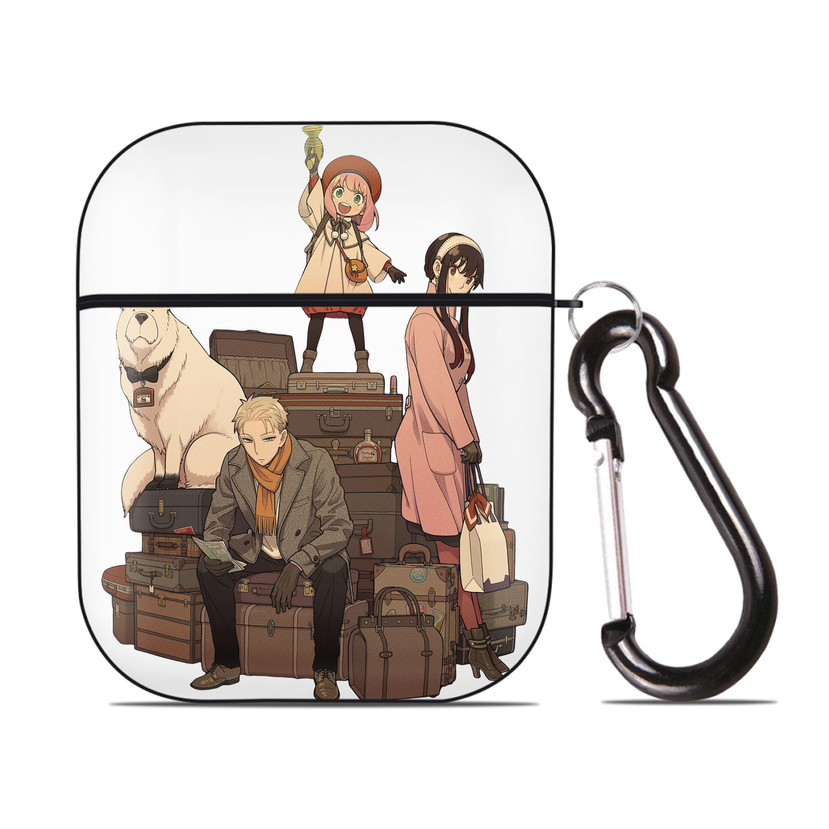 （画像用） SPY×FAMILY间谍家家酒 AirPods 第2世代保護ケース ハードシェル ブラック 耐衝撃・防指紋・カラビナ付き