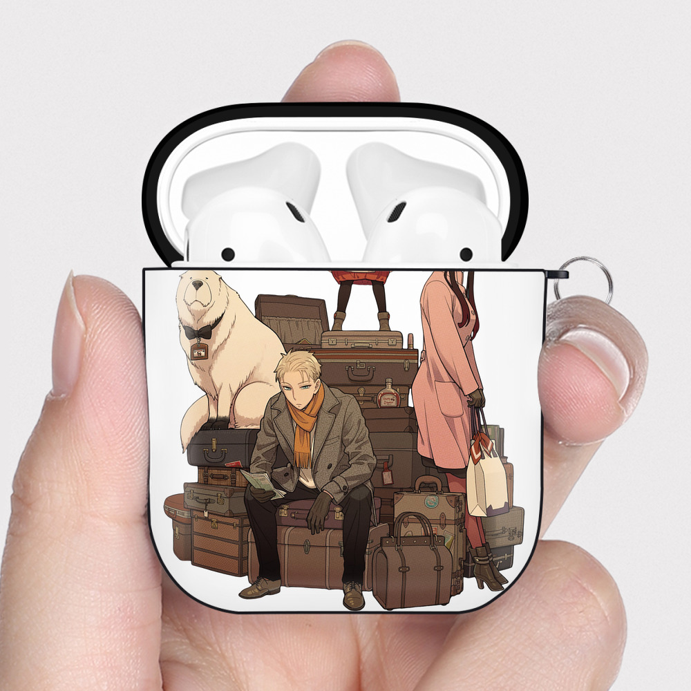 （画像用） SPY×FAMILY间谍家家酒 AirPods 第2世代保護ケース ハードシェル ブラック 耐衝撃・防指紋・カラビナ付き