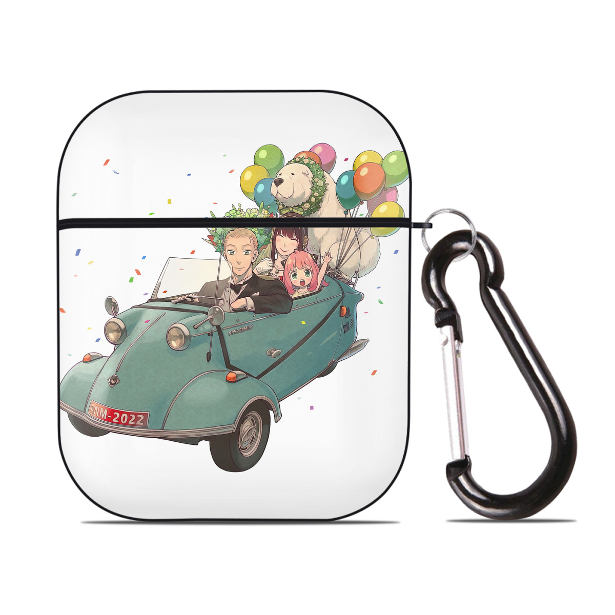 （画像用） SPY×FAMILY间谍家家酒 AirPods 第2世代保護ケース ハードシェル ブラック 耐衝撃・防指紋・カラビナ付き