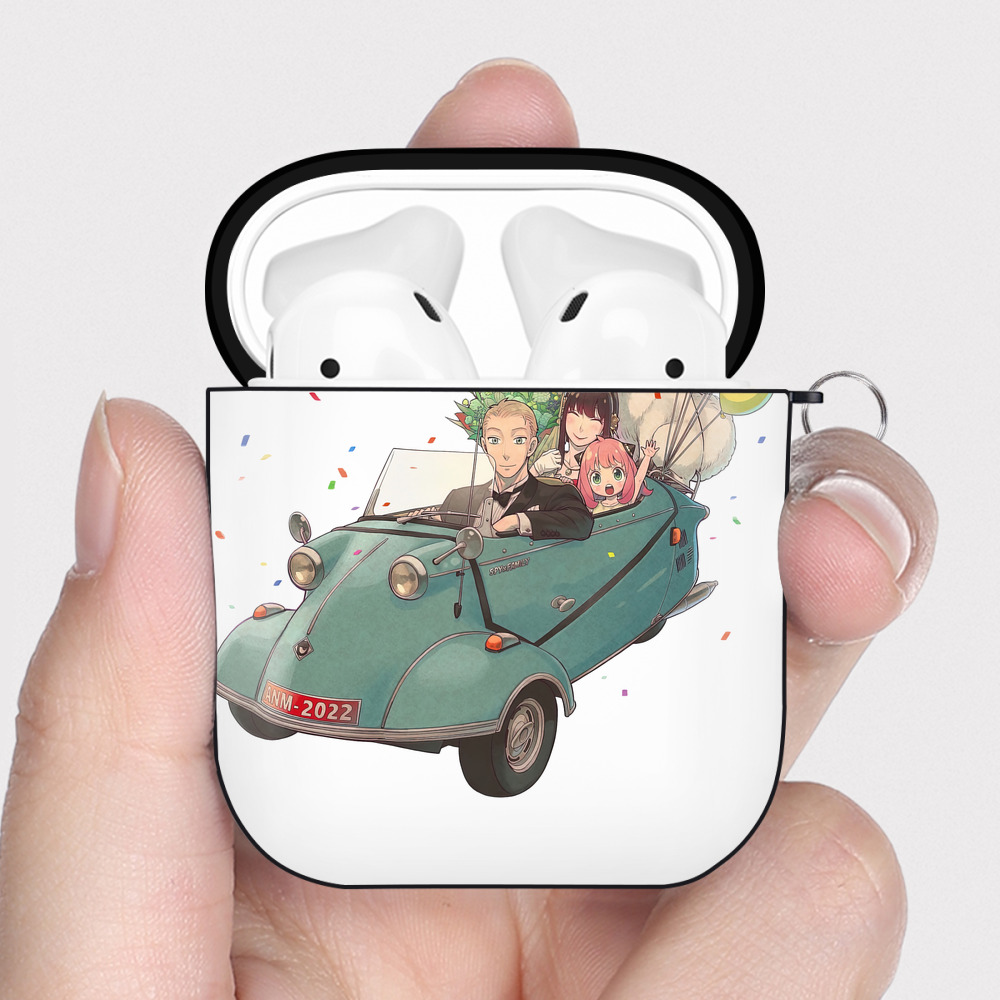 （画像用） SPY×FAMILY间谍家家酒 AirPods 第2世代保護ケース ハードシェル ブラック 耐衝撃・防指紋・カラビナ付き