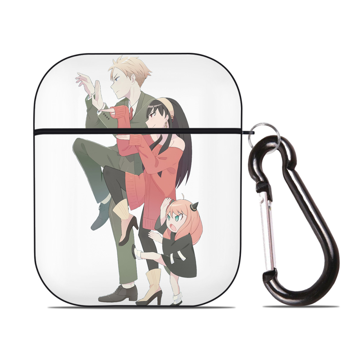 （画像用） SPY×FAMILY间谍家家酒 AirPods 第2世代保護ケース ハードシェル ブラック 耐衝撃・防指紋・カラビナ付き