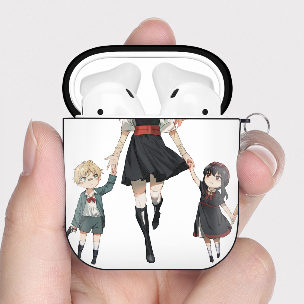 （画像用） SPY×FAMILY间谍家家酒 AirPods 第2世代保護ケース ハードシェル ブラック 耐衝撃・防指紋・カラビナ付き