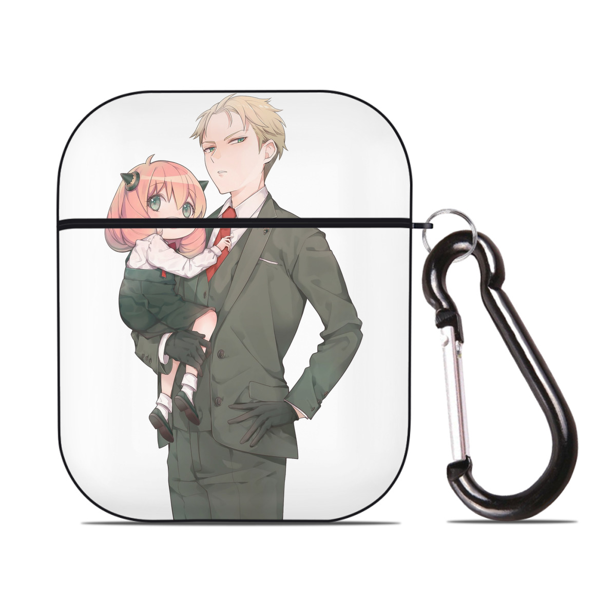 （画像用） SPY×FAMILY间谍家家酒 AirPods 第2世代保護ケース ハードシェル ブラック 耐衝撃・防指紋・カラビナ付き