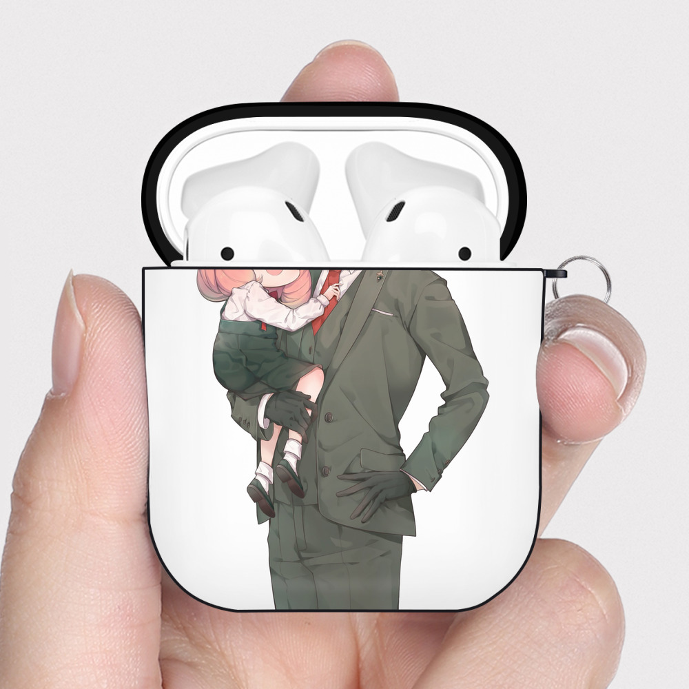 （画像用） SPY×FAMILY间谍家家酒 AirPods 第2世代保護ケース ハードシェル ブラック 耐衝撃・防指紋・カラビナ付き