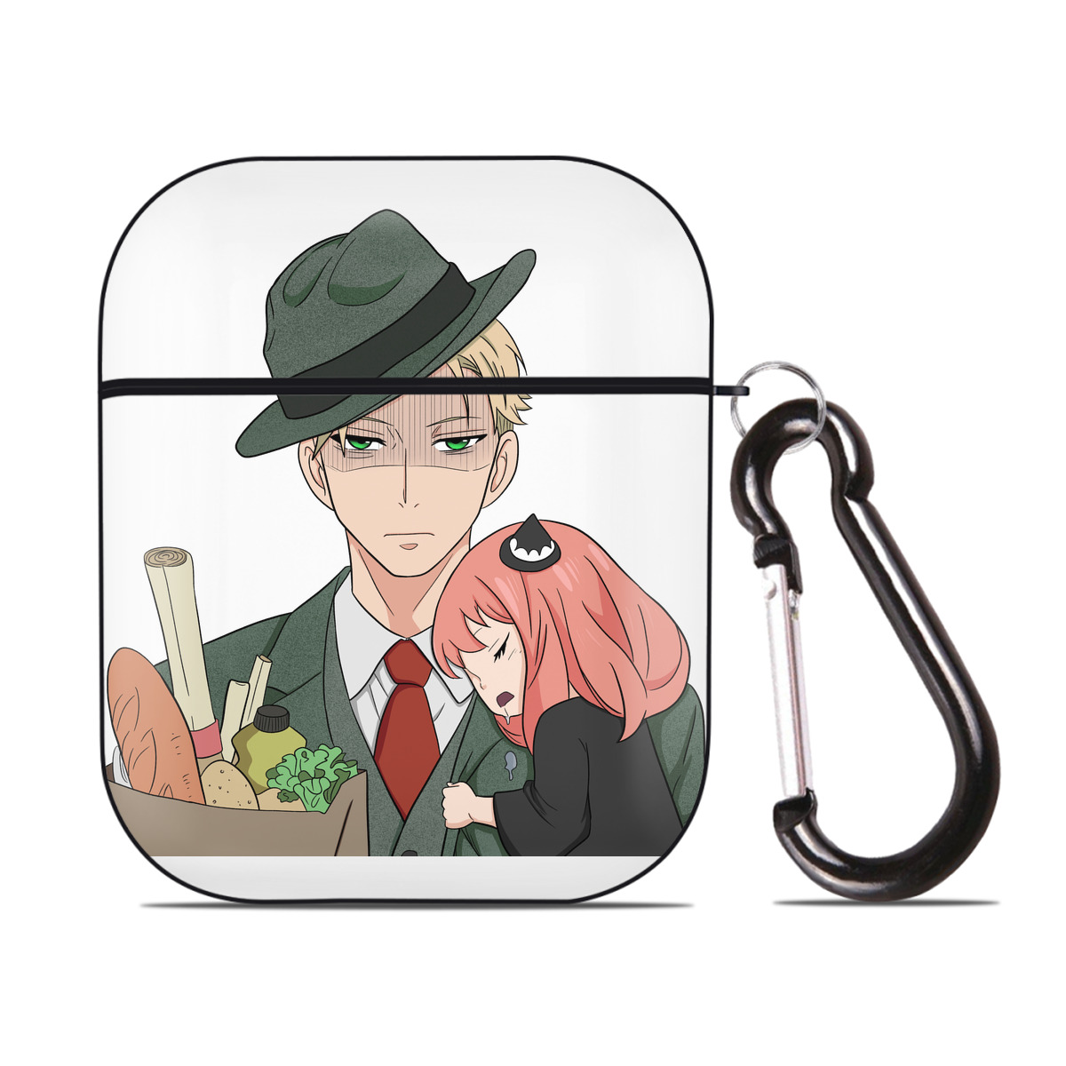 （画像用） SPY×FAMILY间谍家家酒 AirPods 第2世代保護ケース ハードシェル ブラック 耐衝撃・防指紋・カラビナ付き