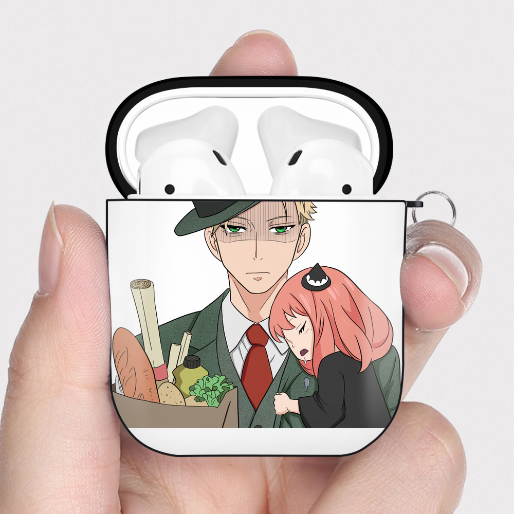 （画像用） SPY×FAMILY间谍家家酒 AirPods 第2世代保護ケース ハードシェル ブラック 耐衝撃・防指紋・カラビナ付き