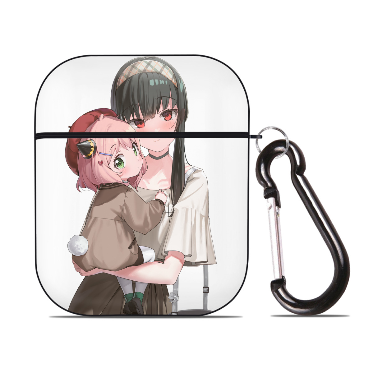 （画像用） SPY×FAMILY间谍家家酒 AirPods 第2世代保護ケース ハードシェル ブラック 耐衝撃・防指紋・カラビナ付き