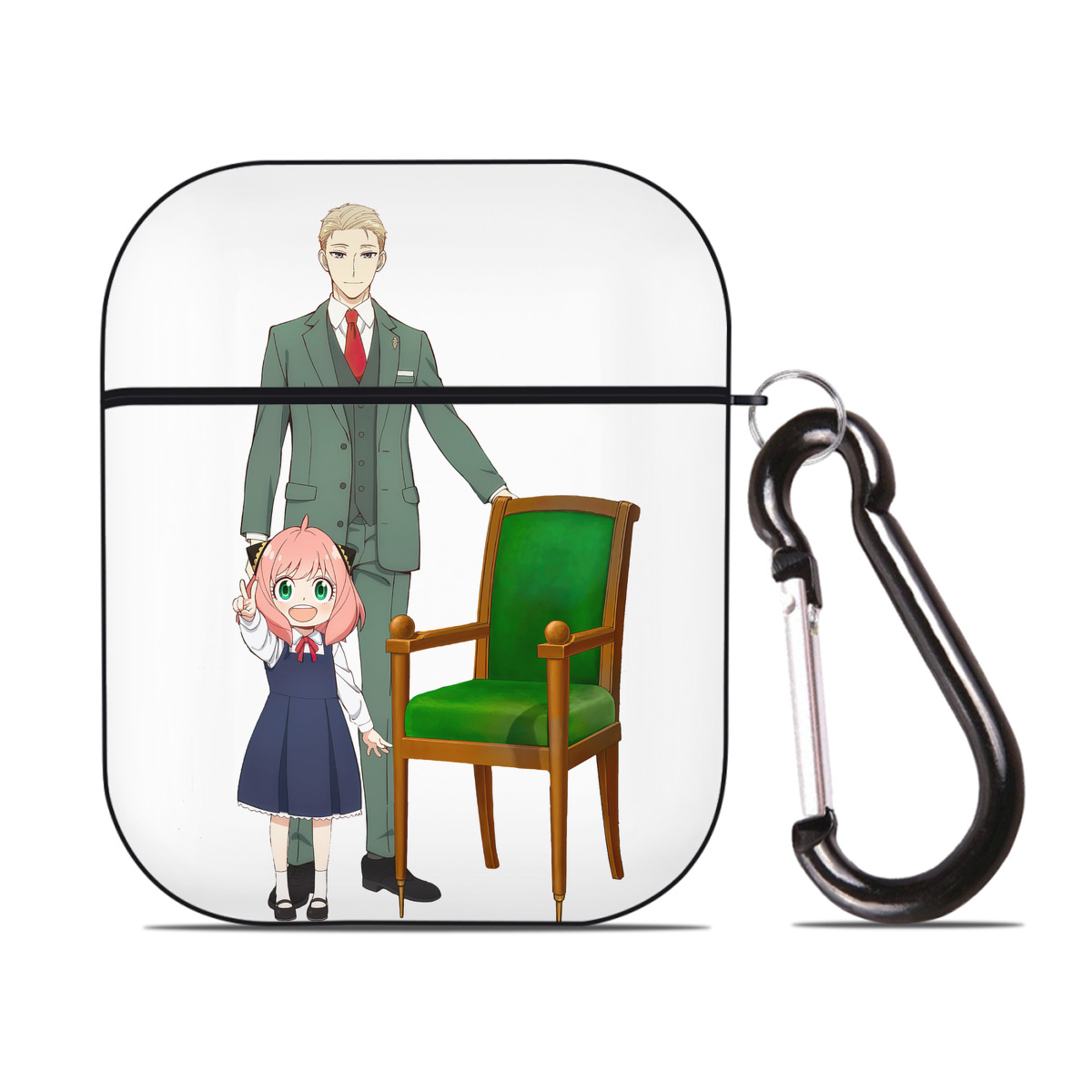 （画像用） SPY×FAMILY间谍家家酒 AirPods 第2世代保護ケース ハードシェル ブラック 耐衝撃・防指紋・カラビナ付き