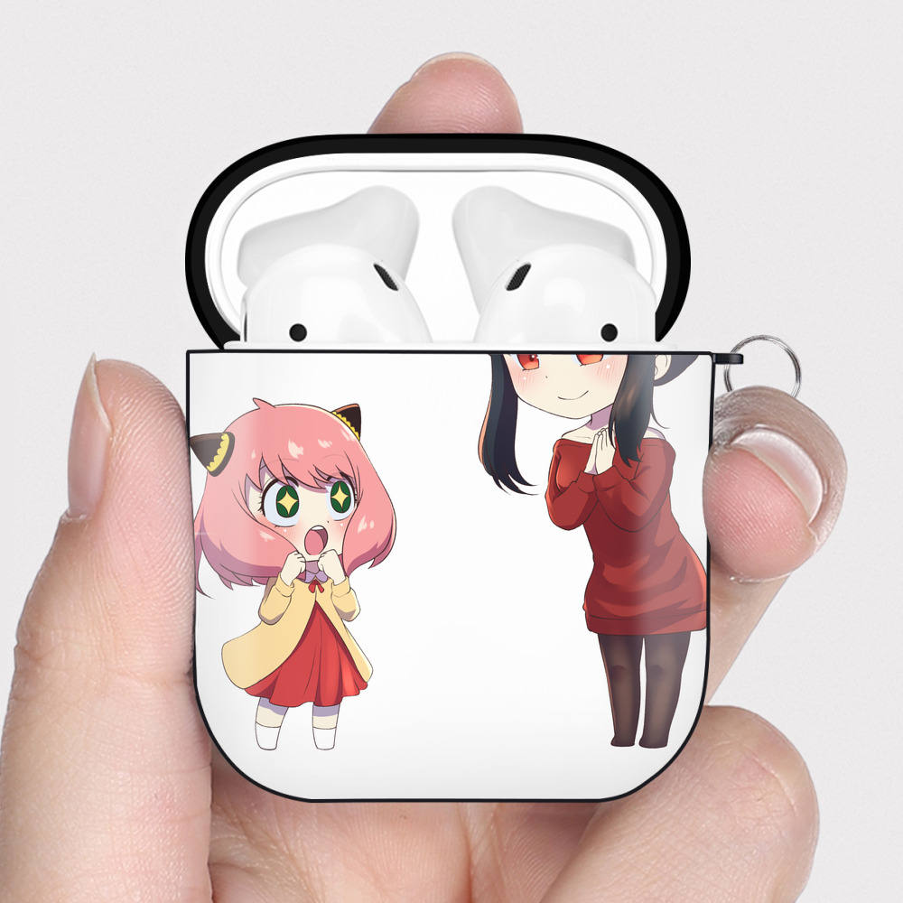 （画像用） SPY×FAMILY间谍家家酒 AirPods 第2世代保護ケース ハードシェル ブラック 耐衝撃・防指紋・カラビナ付き