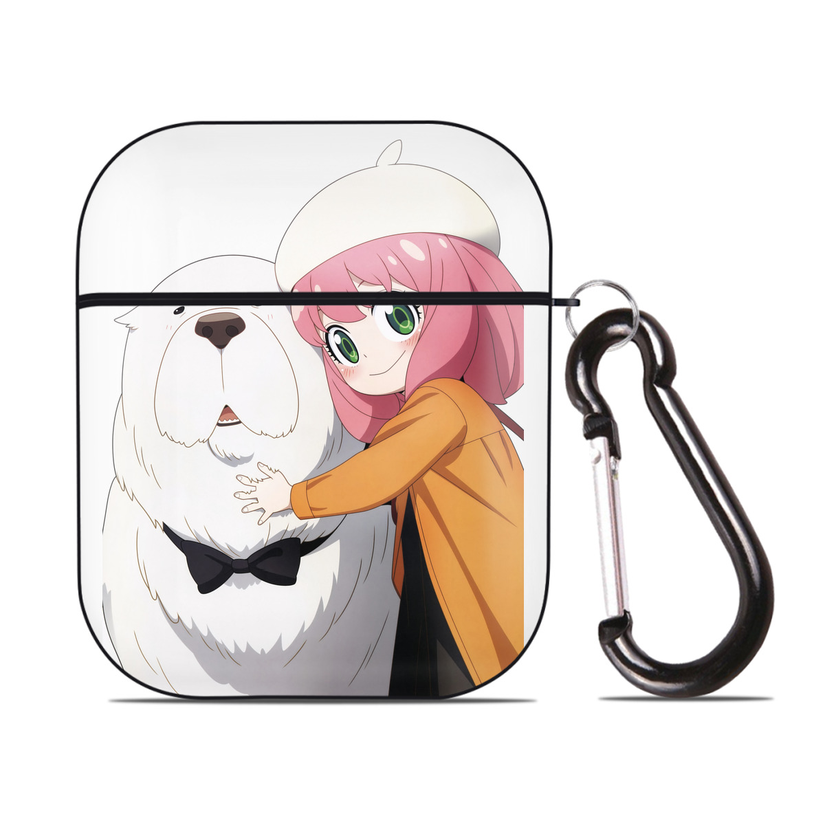 （画像用） SPY×FAMILY间谍家家酒 AirPods 第2世代保護ケース ハードシェル ブラック 耐衝撃・防指紋・カラビナ付き