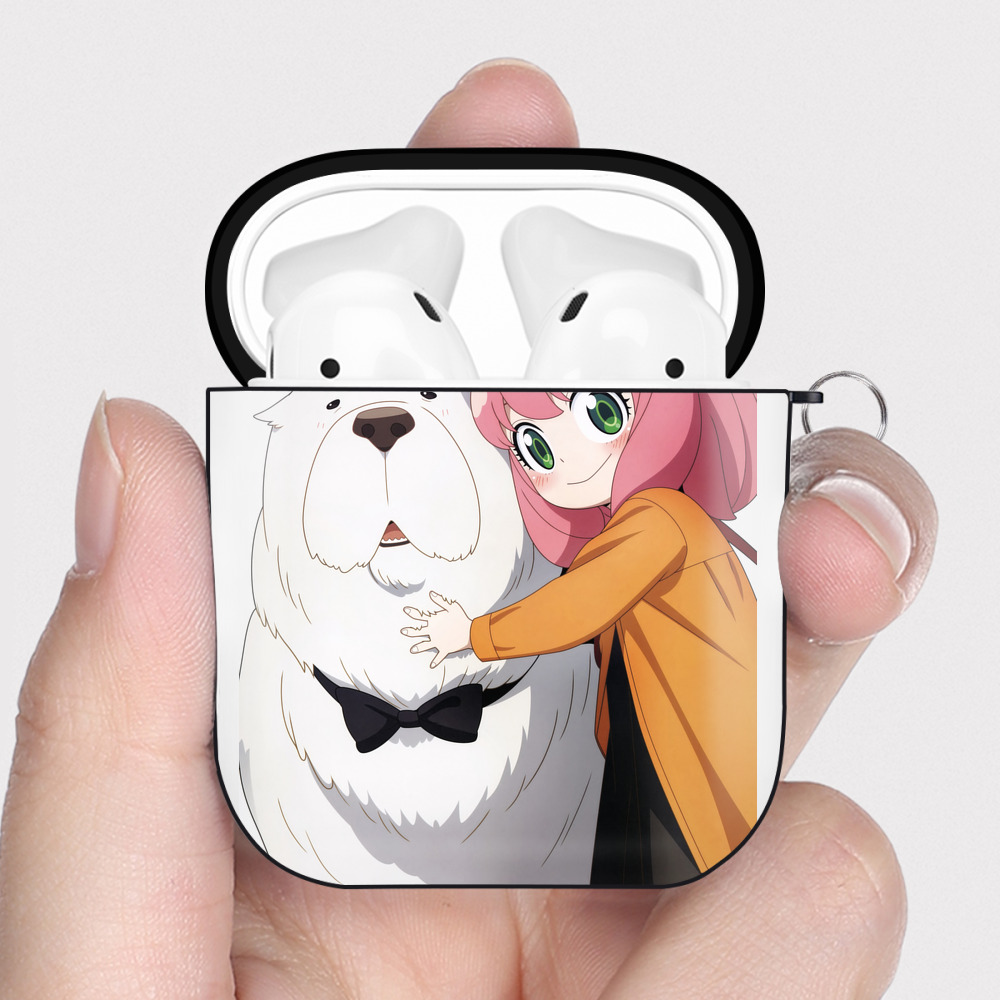 （画像用） SPY×FAMILY间谍家家酒 AirPods 第2世代保護ケース ハードシェル ブラック 耐衝撃・防指紋・カラビナ付き